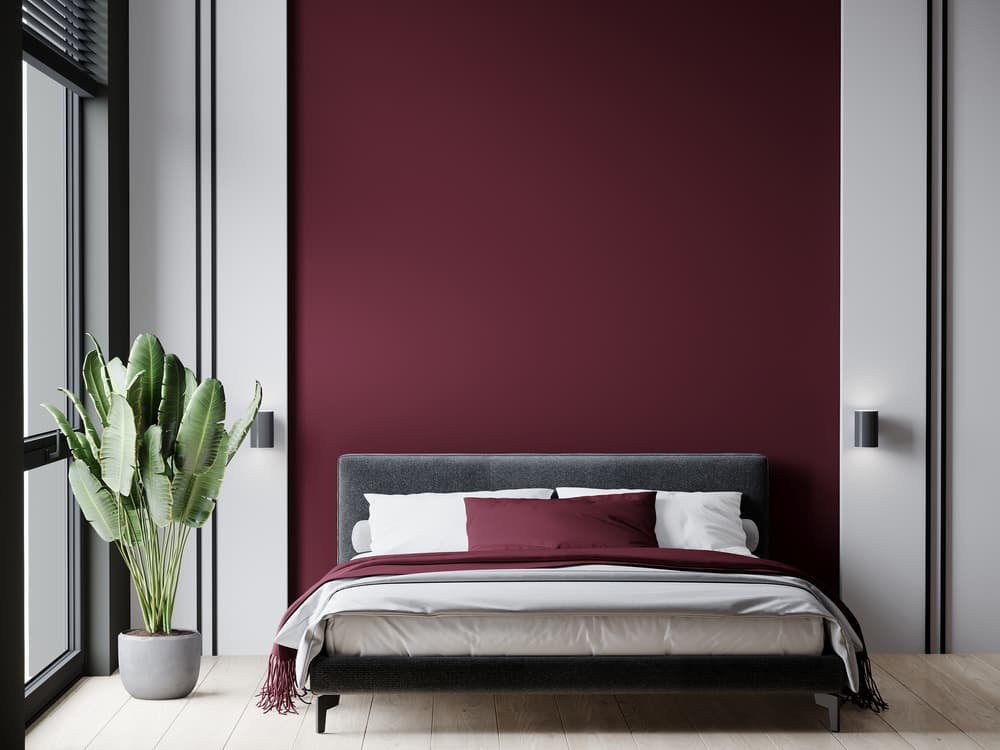 Burgundy color bedroom wall
