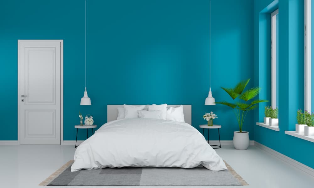 Light blue color bedroom wall