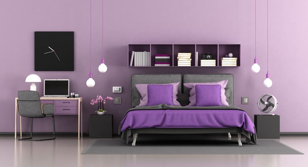 Purple color bedroom wall