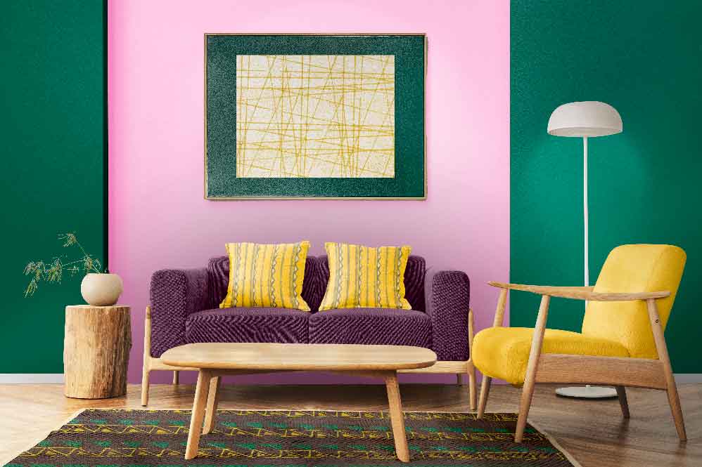Baby Pink and Emerald Green Color Combination for Living Room
