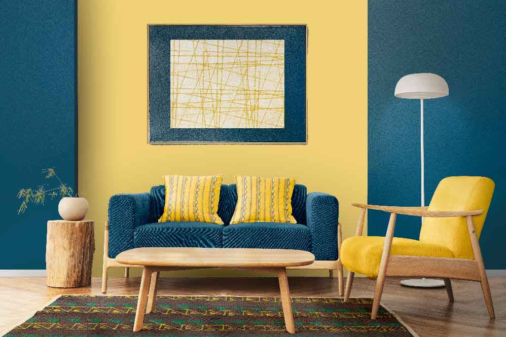 Blue and Yellow Color Combination for Living Room