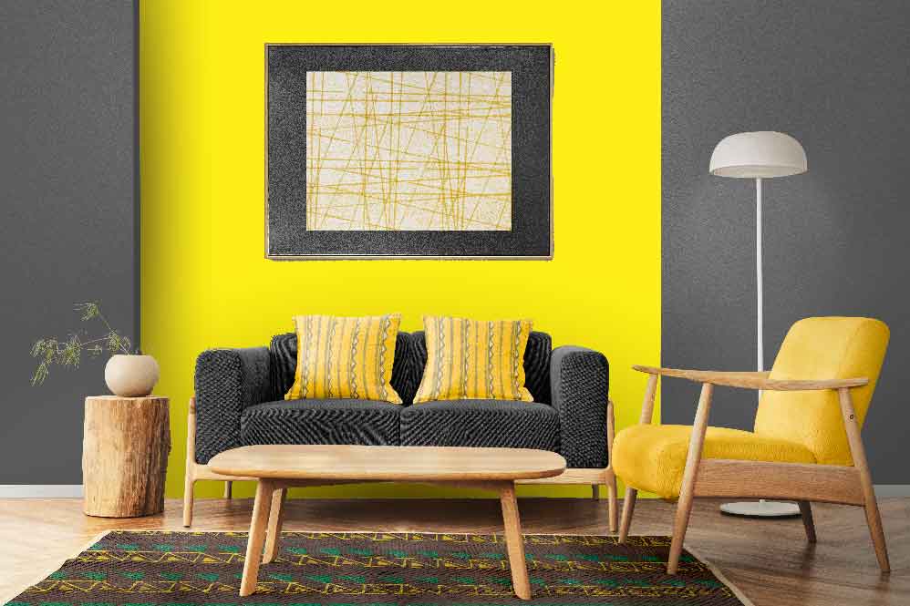 Grey and Lemon Yellow Color Combination for Living Room