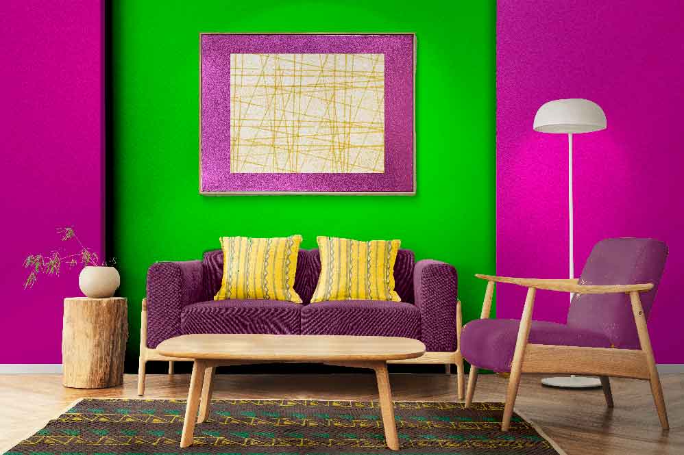 Lime Green and Bubblegum Pink Color Combination for Living Room