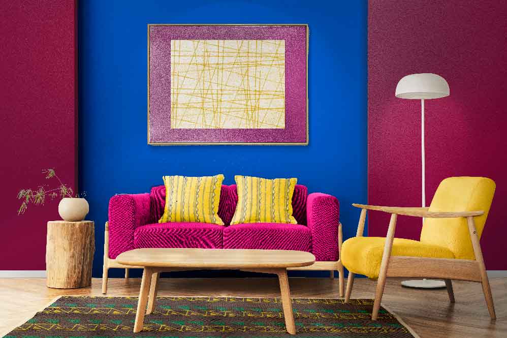 Maroon and Blue Color Combination for Living Room