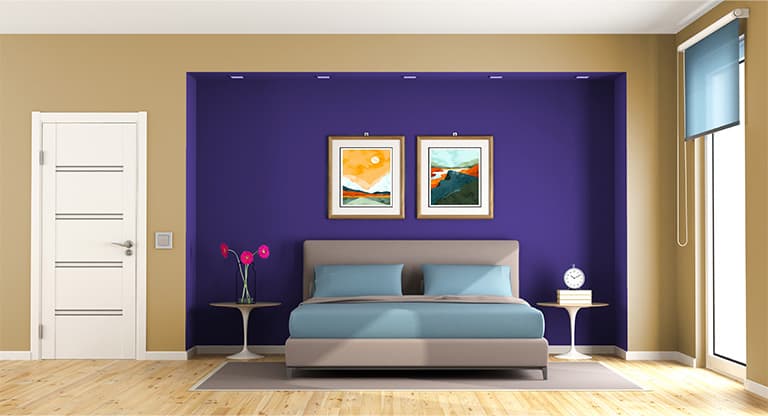 Purple and Golden Combination For Bedroom Walls