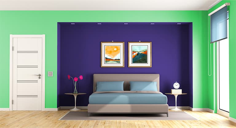 Purple and Green two color combinations for bedroom wall