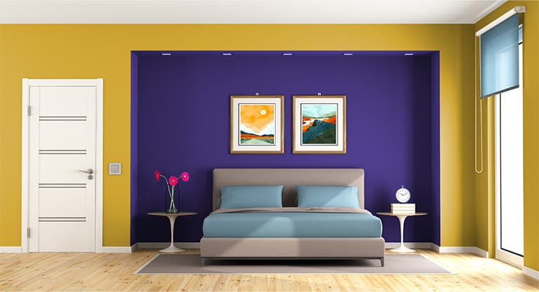Purple and Mustard Combination For Bedroom Walls