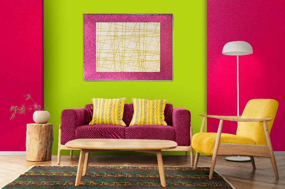 Raspberry and Pear Green Color Combination for Living Room