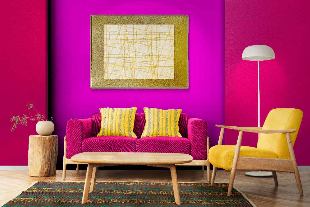 Rose-red and Magenta Color Combination for Living Room