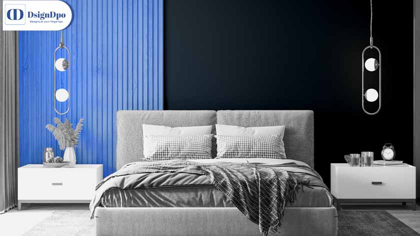 Cornflower and Charcoal, two colour combination for bedrooms walls