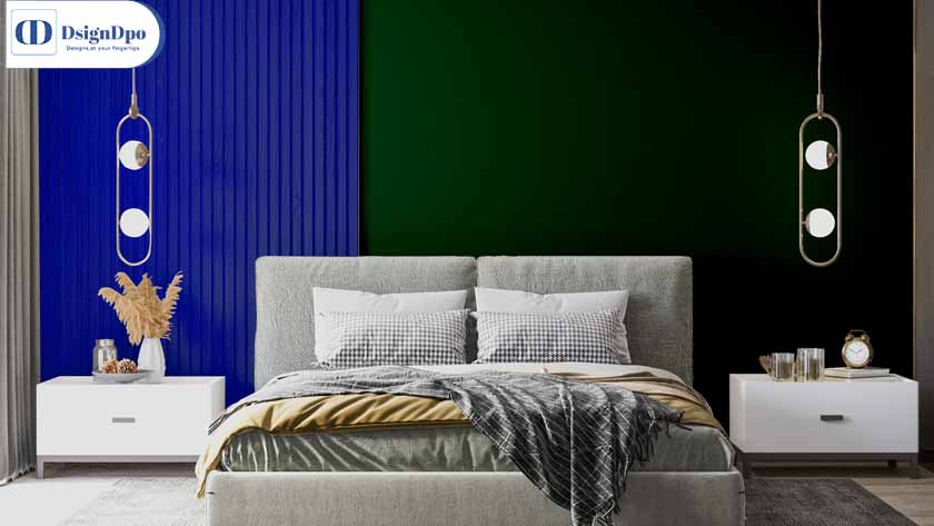 Navy Blue & Bottle Green, Blue two color combinations for bedroom wall.