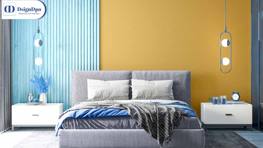 Powder Blue and Light Gold, Blue two colour combination for bedrooms walls