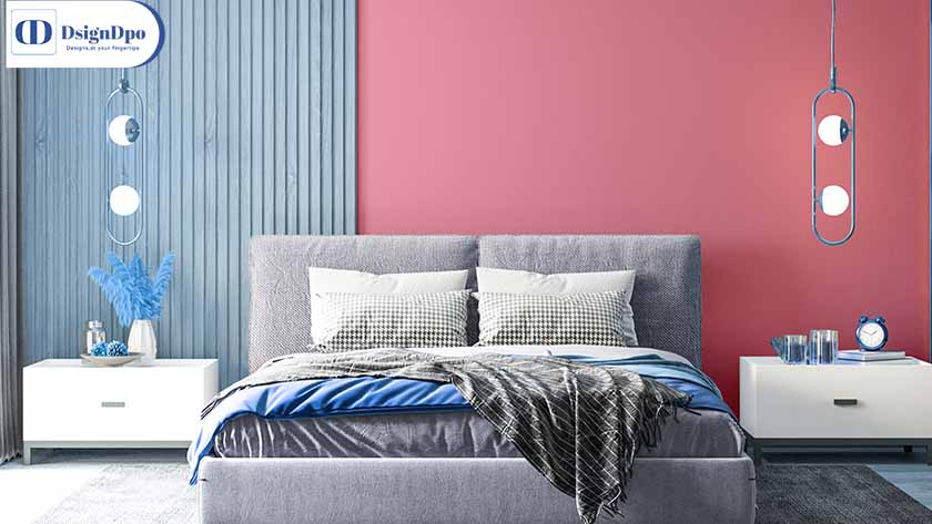 Blue two colour combinations for bedroom wall, Sky Blue and Pale Pink