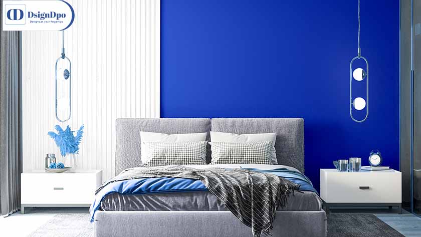 Blue two colour combinations for bedroom walls, Navy Blue and White
