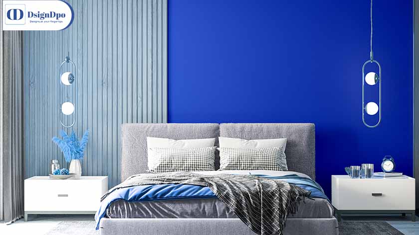 Blue two colour combinations for bedroom walls, Sky Blue and Royal Blue