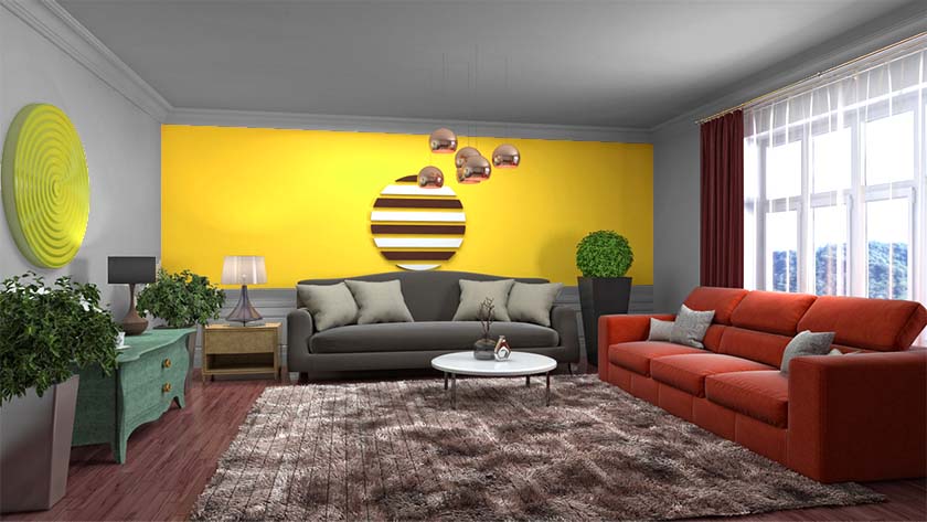Grey and Yellow Wall Colour Combinations For Hall