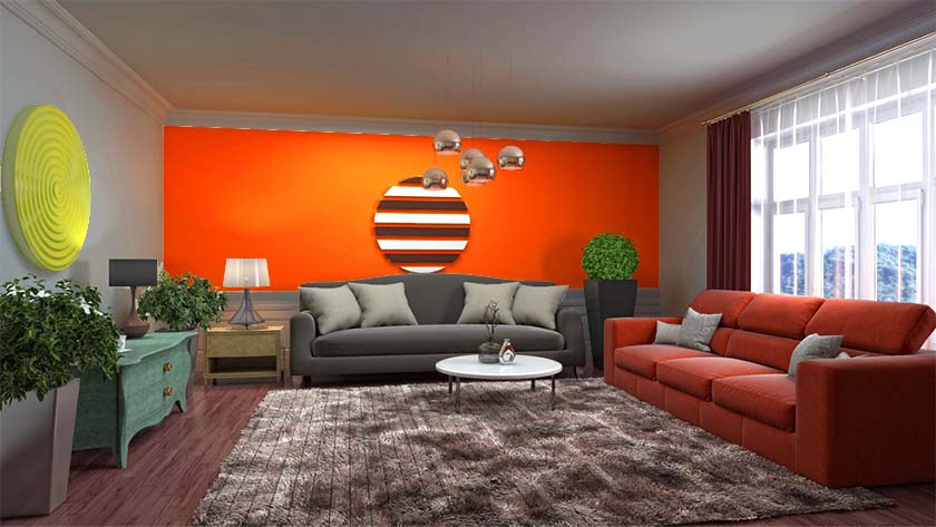 Orange and Brown Wall Colour Combinations For Hall