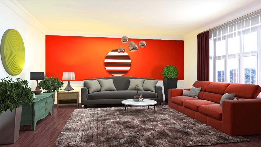 Red and Gold Wall Colour Combinations For Hall